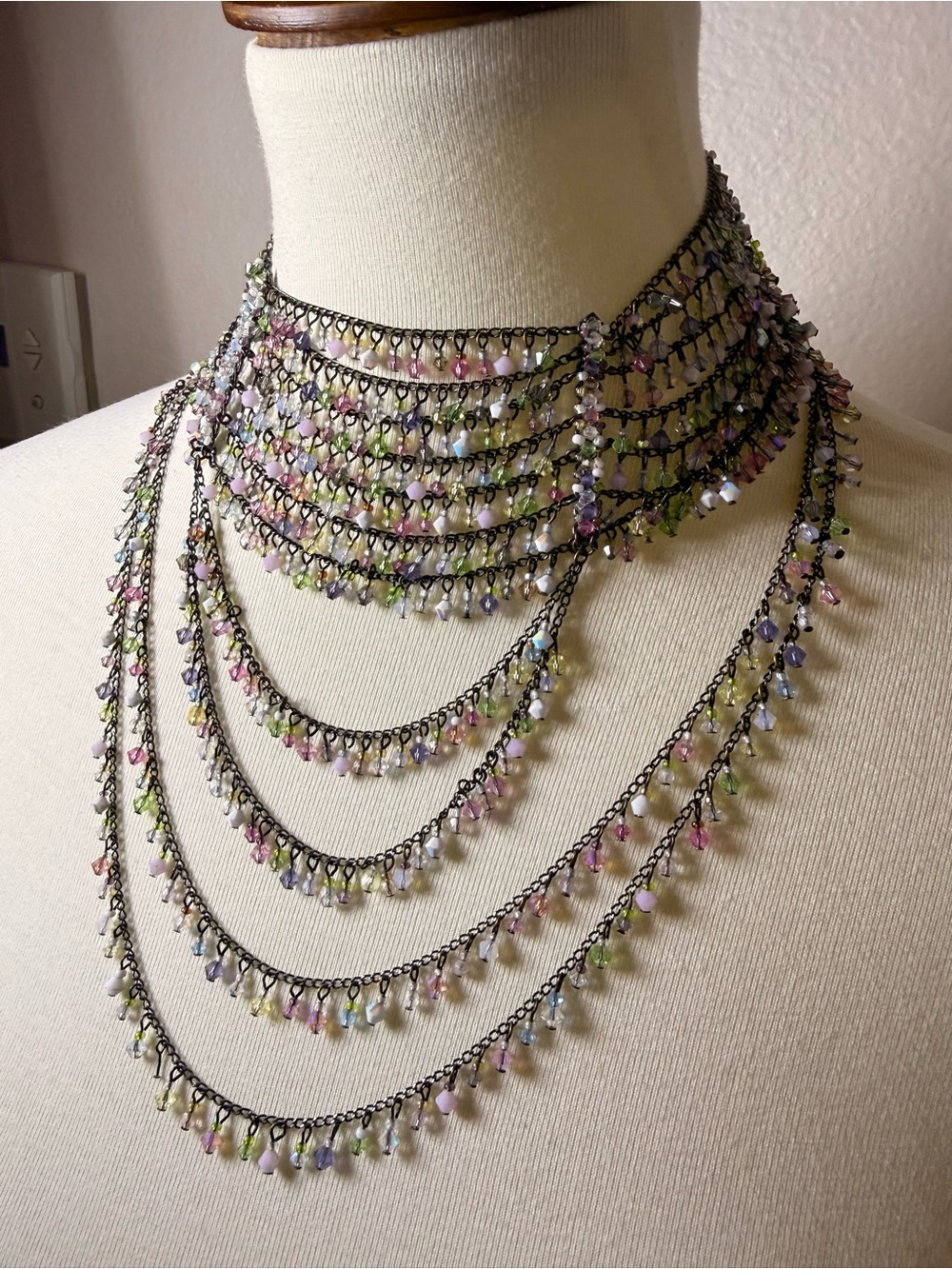 Erickson Beamon Pastel Multi-Row Crystal Fringe Choker Necklace